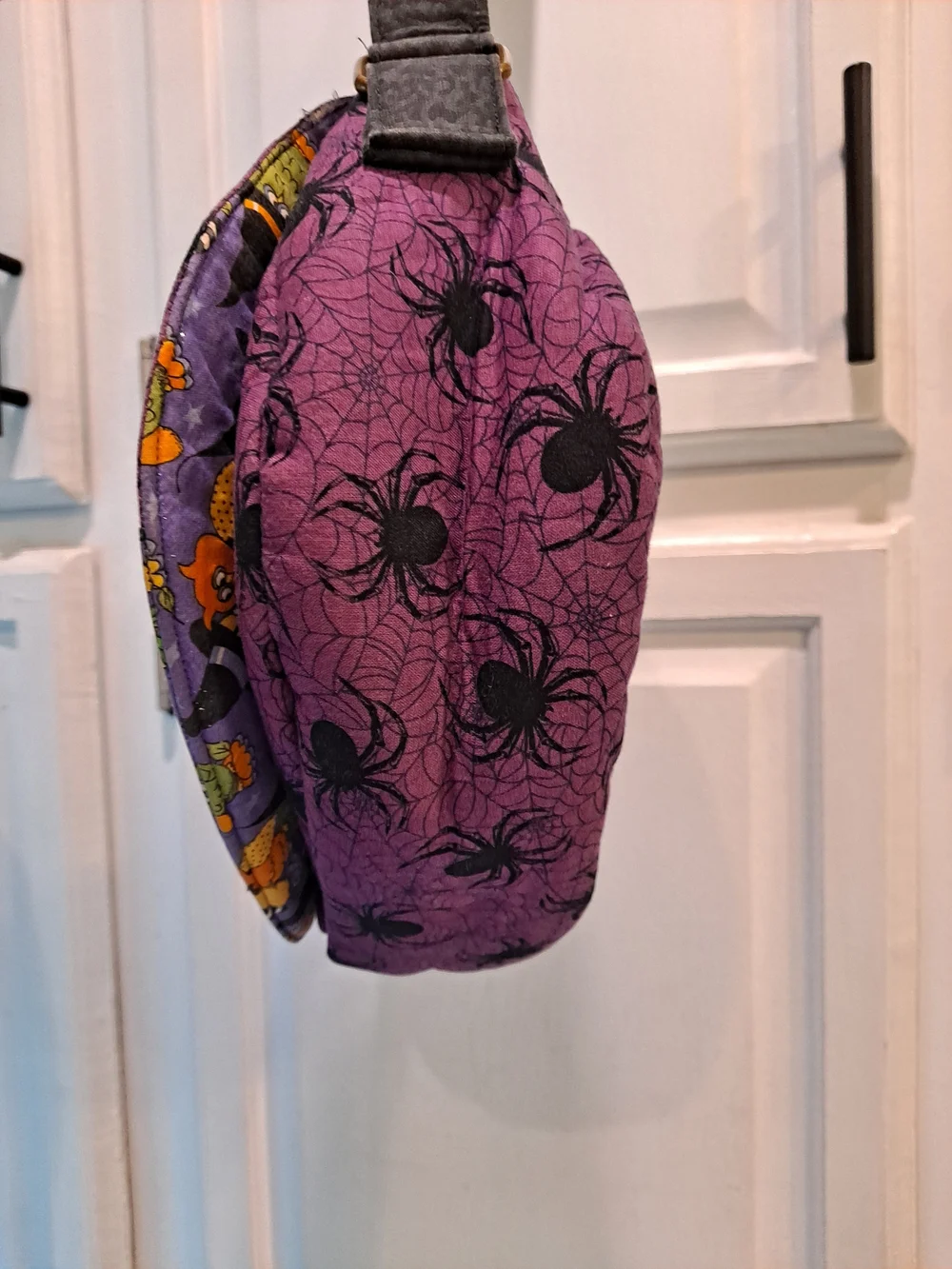 Artisan Purple Orange Owl Witch Spiders Webs Crossbody Bag Halloween